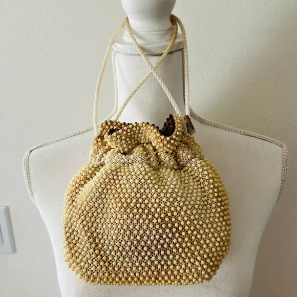 Elegant Cream-Brown Beaded Women's Bag - Picture 1 of 10